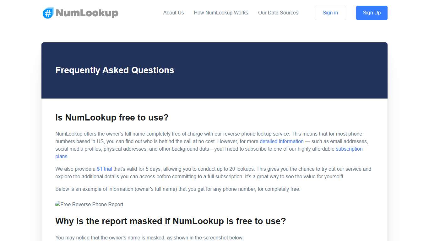 Frequently Asked Questions NumLookup